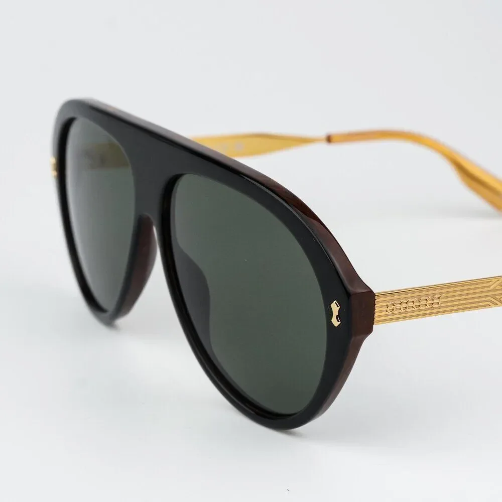 Gucci Men Sunglasses Black Gold Havana Grey Aviator GG1515S 001 BRAND NEW